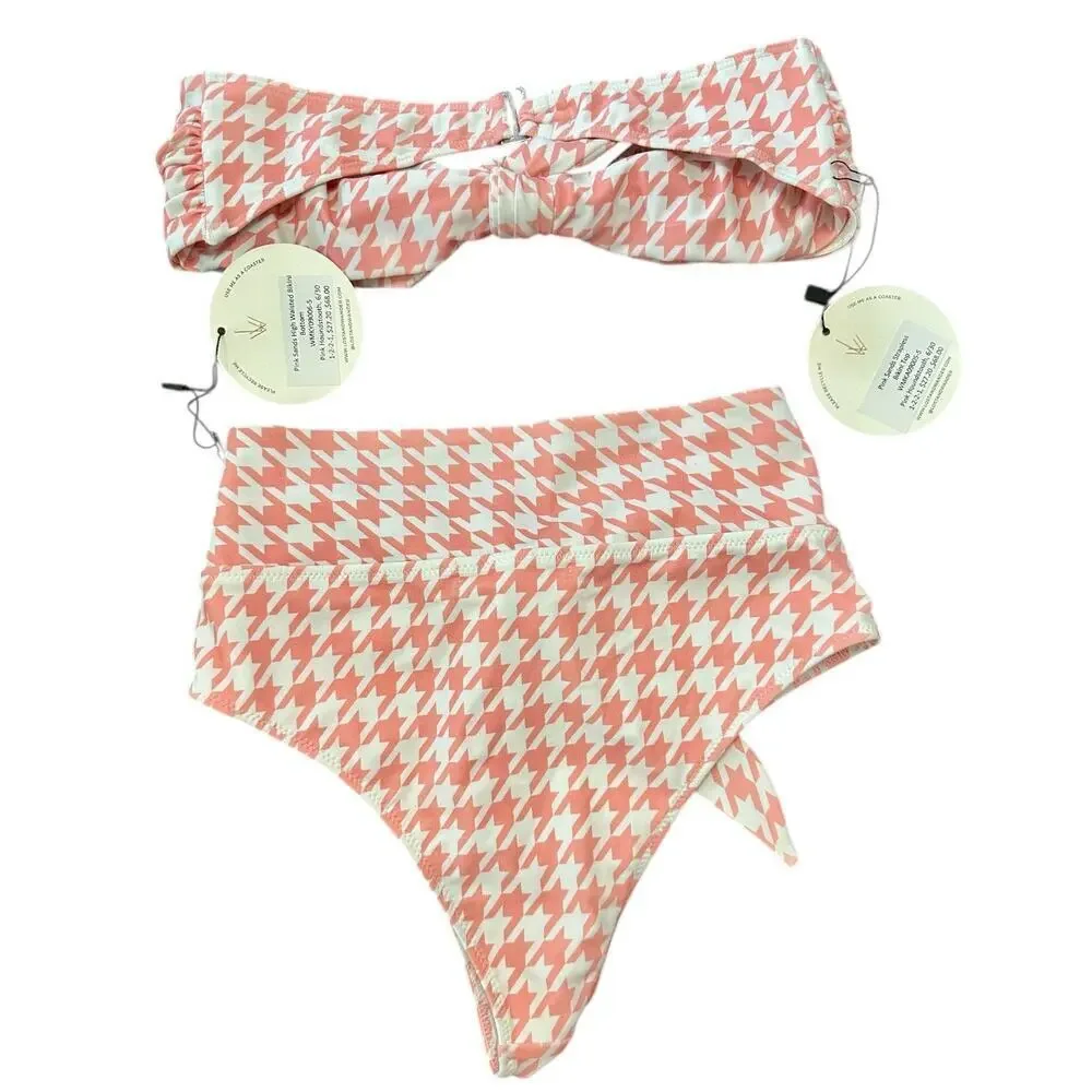 Lost + Wander NWT Pink Houndstooth Bikini Set - Size Small